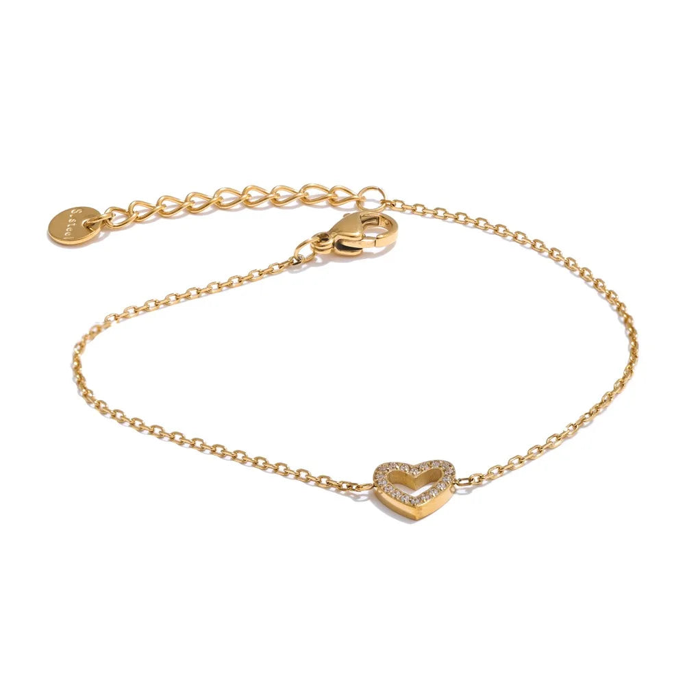 Colar Feminino Coração com Zircônia em Aço Inoxidável 5 Pulseira Ouro