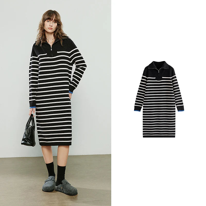 Vestido de Malha Midi Listrado para Inverno