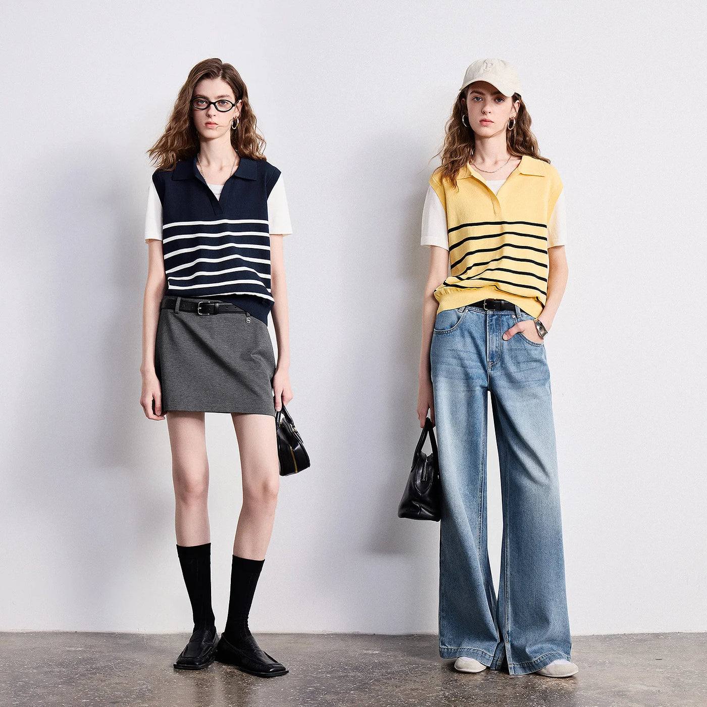 Blusa Feminina de Tricô Listrada com Gola Polo