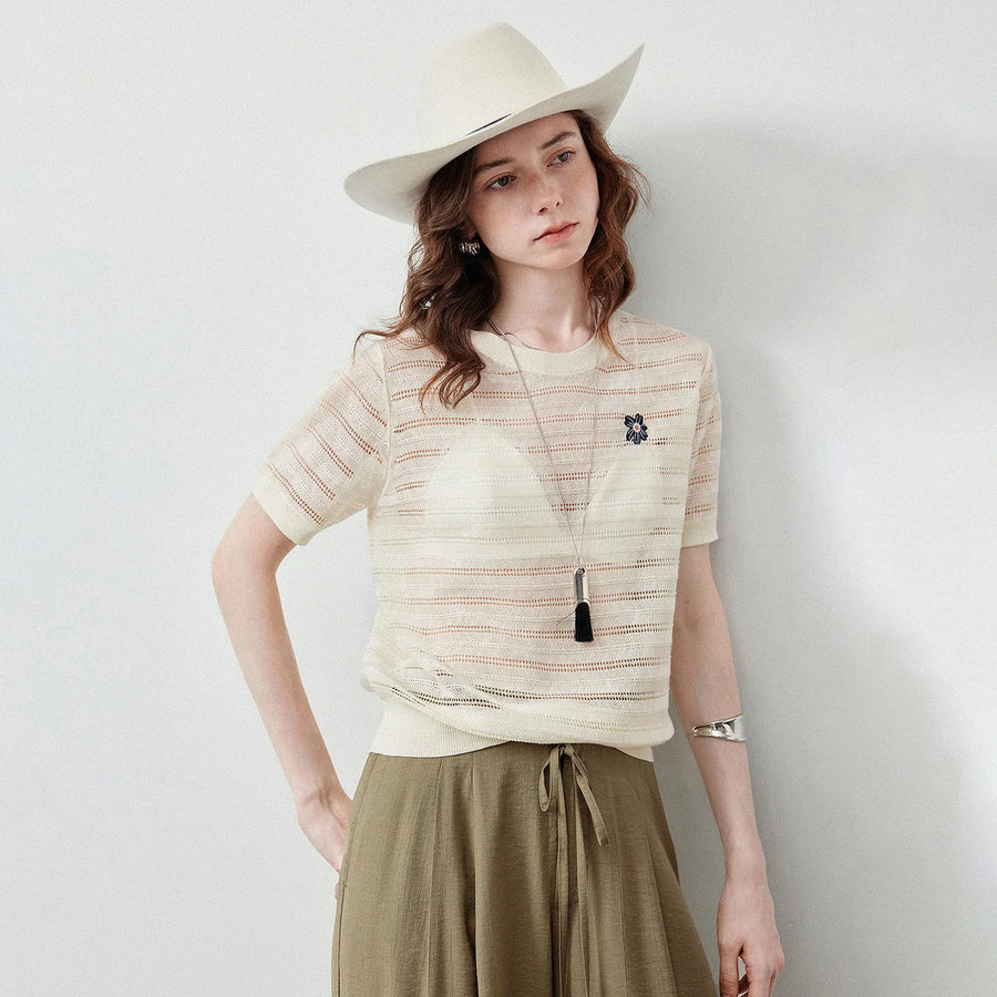 Blusa Feminina de Tricô Texturizado Slim Gola Redonda
