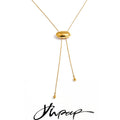 Yhpup 70cm Sweater Chain Jewelry Stainless Steel Oval Geometric Drop Stretchable Necklace for Women Minimalist Charm PVD Jewelry