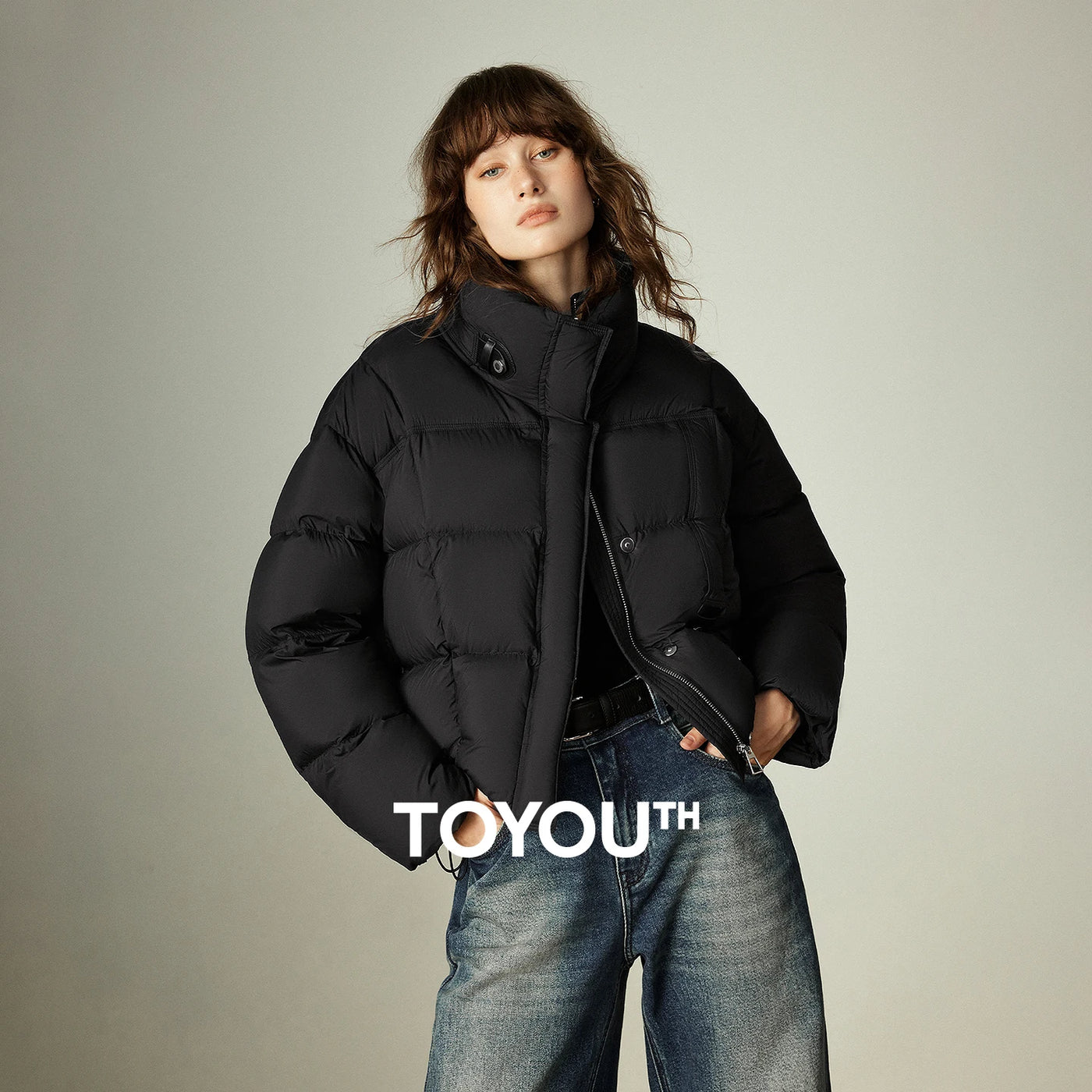 Jaqueta Puffer Feminina 90% Plumas com Gola Alta