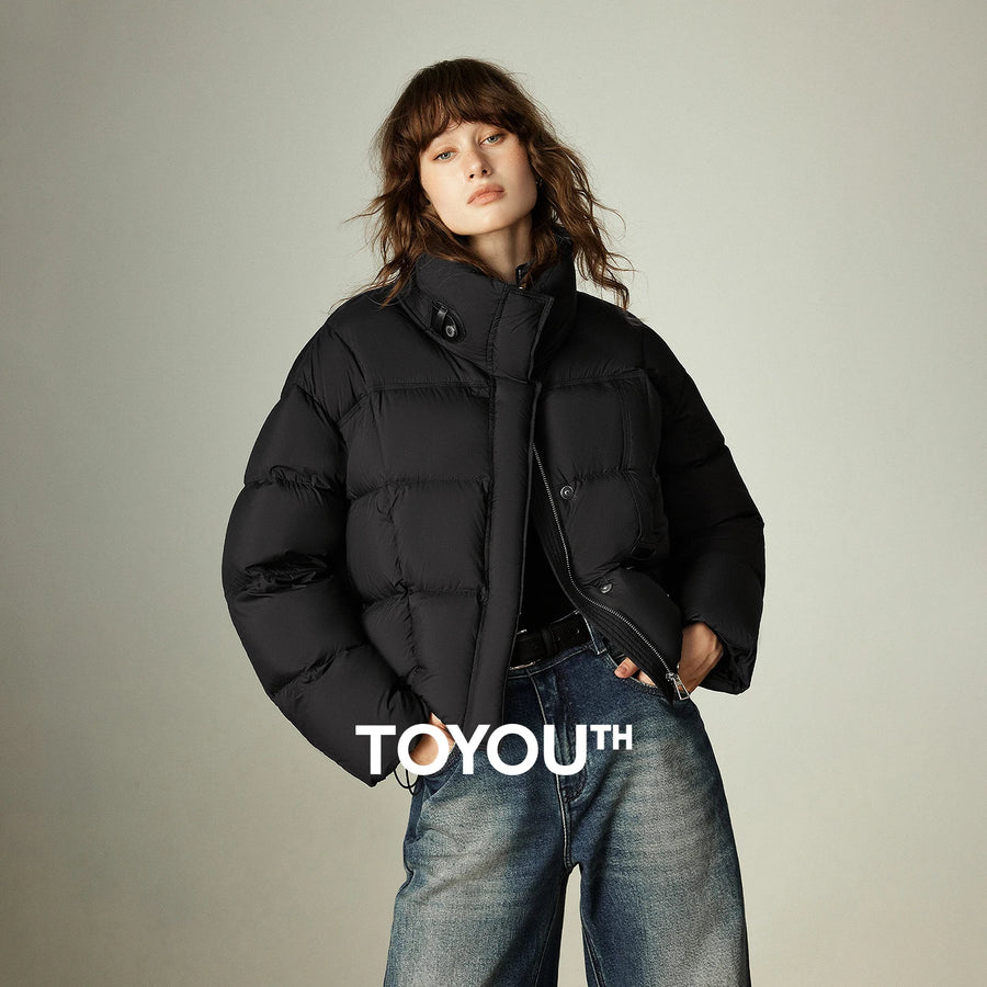Jaqueta Puffer Feminina 90% Plumas com Gola Alta