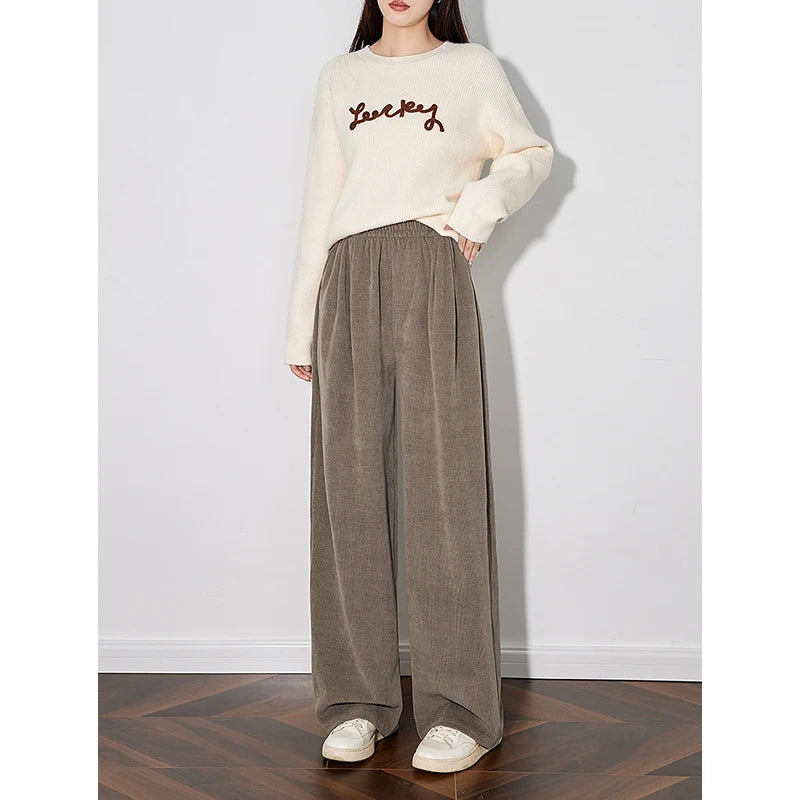 Calça Wide Leg Feminina de Inverno com Cós Elástico