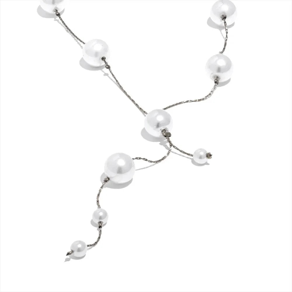 Colar Feminino Redondo com Pérola em Aço Inoxidável 3 YH1778A Platinum