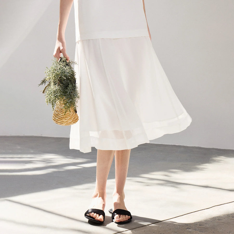 Vestido Midi de Chiffon Bicolor Efeito Duas Peças