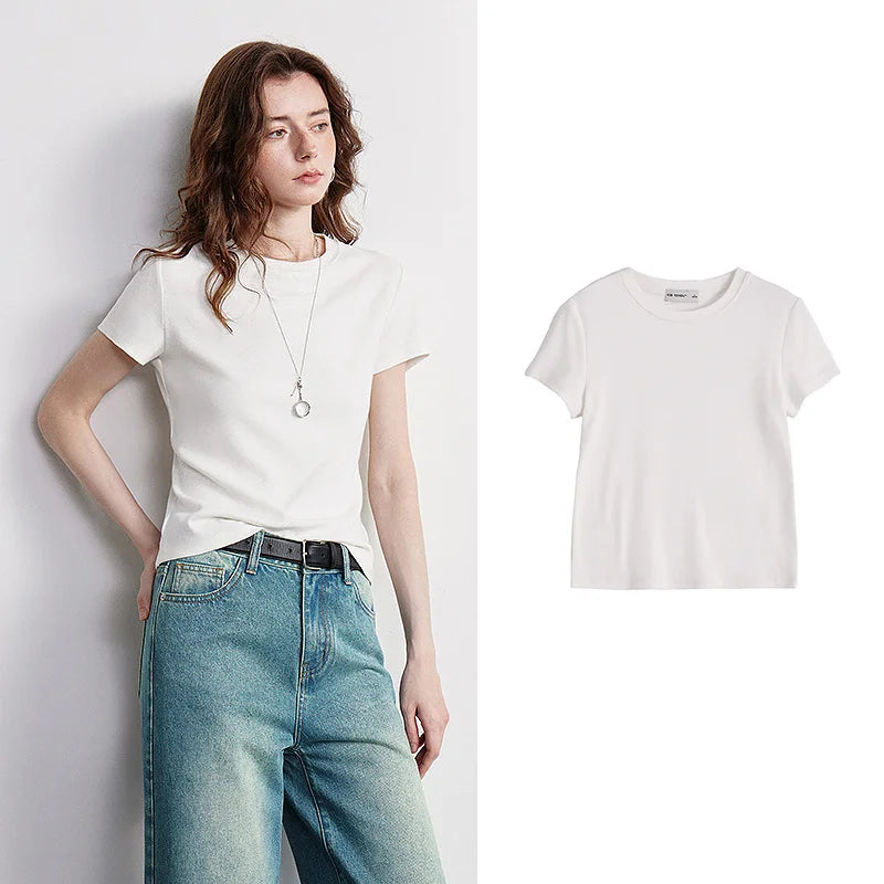 Camiseta Feminina Cropped Slim de Algodão