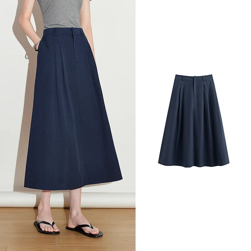 Saia Jeans Midi Feminina com Bolsos Evasê
