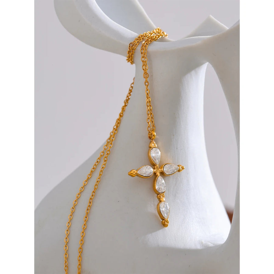 Colar Feminino Cruz com Zircônia em Aço Inoxidável 7