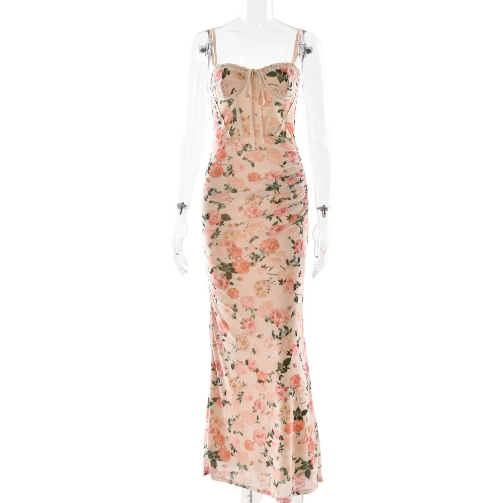 Vestido Longo Feminino Floral com Amarração nas Costas Floral