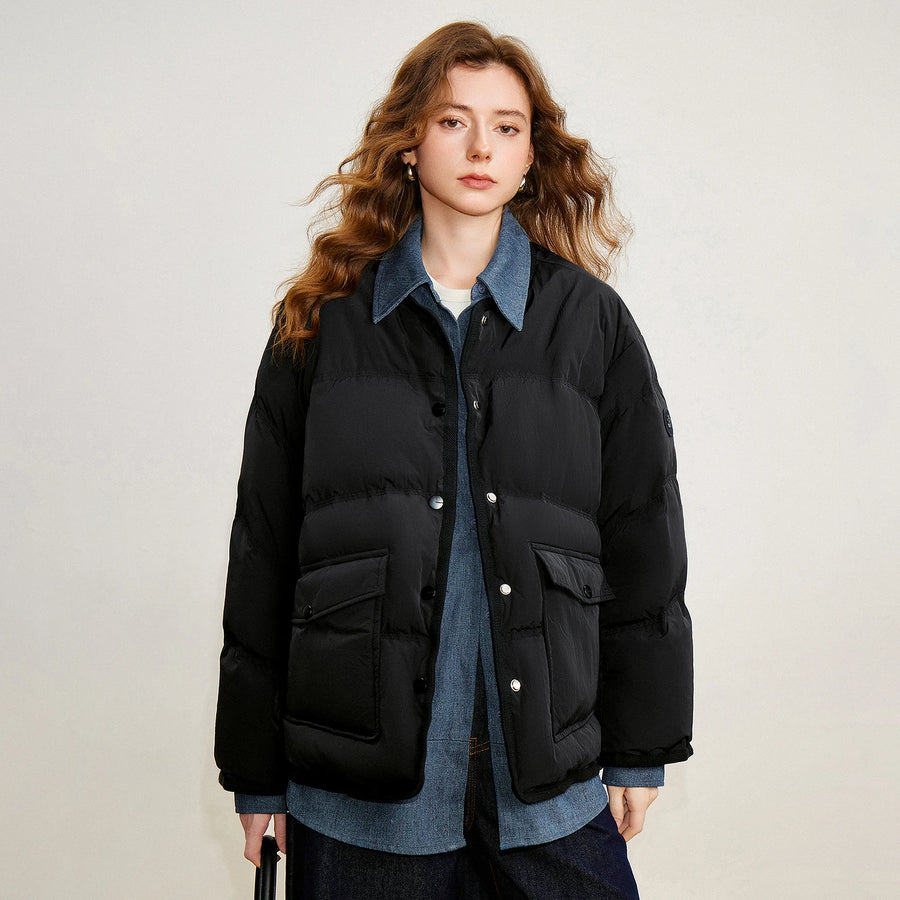 Jaqueta Puffer Feminina 90% Plumas Efeito Duas Peças