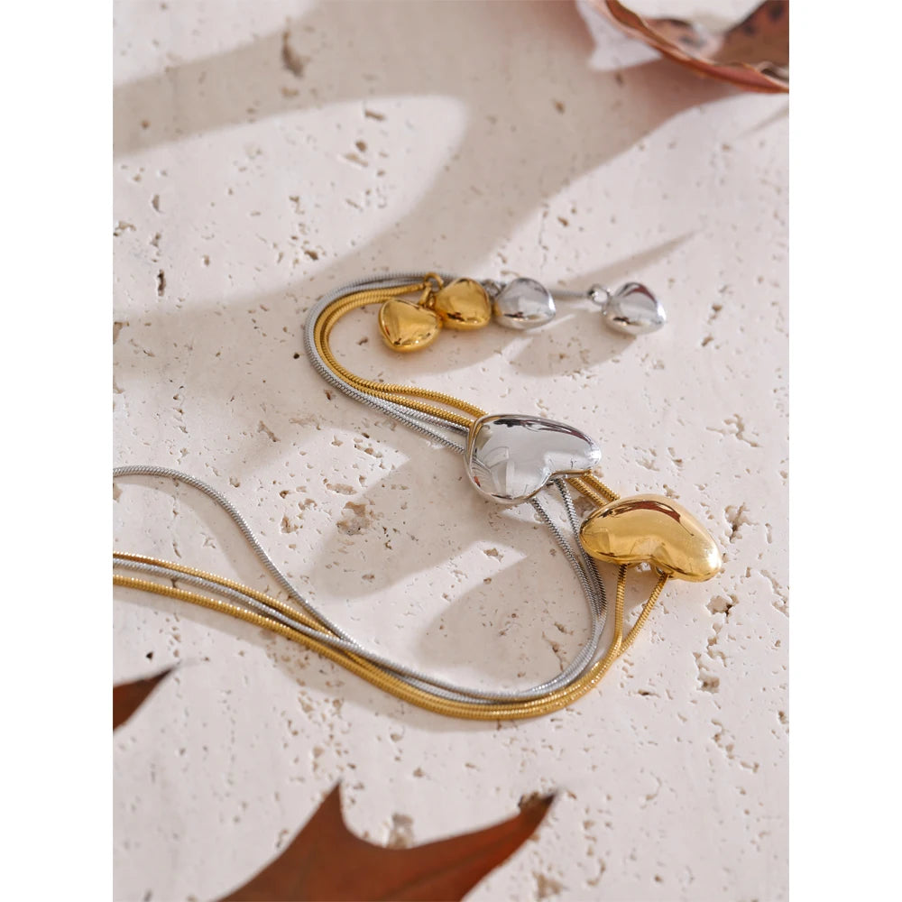 Yhpup Glossy Stainless Steel Heart Love Chain Long Drop Necklace High Quality Romantic Attractive Jewelry Gift
