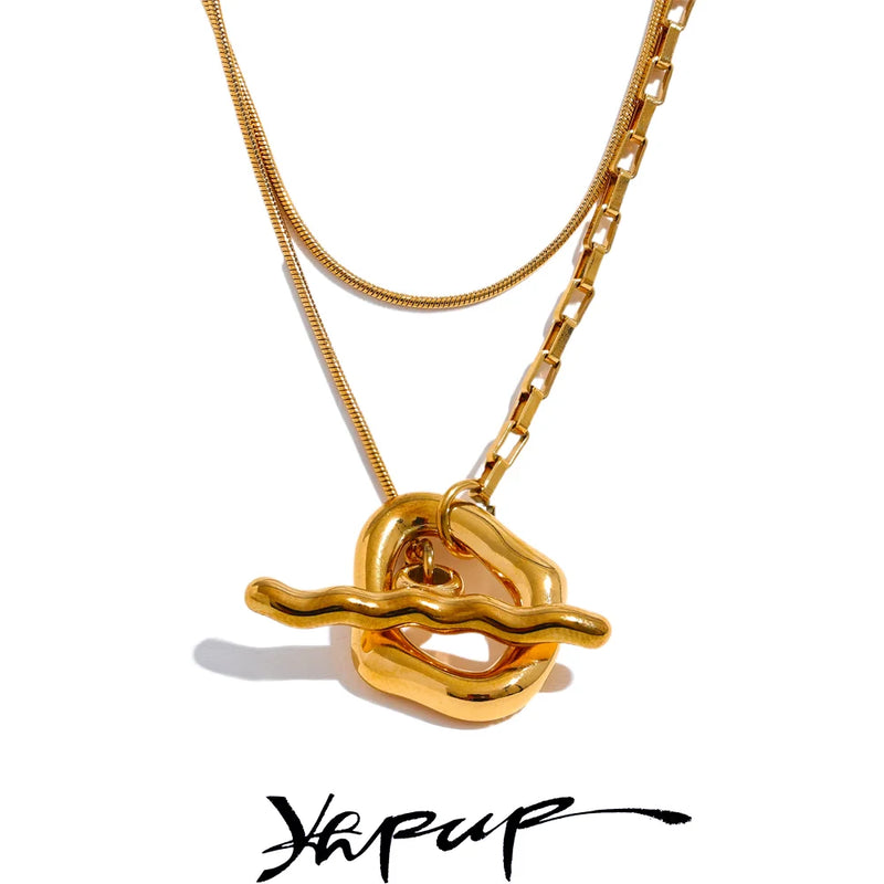 Colar Feminino de Camadas Gota em Aço Inoxidável 3