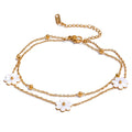 Yhpup Summer Imitation Shell Flower Double Layer Chain Necklace Anklet for Women Trendy Plant Charm Jewelry Bijoux Gift YH3981A Anklet