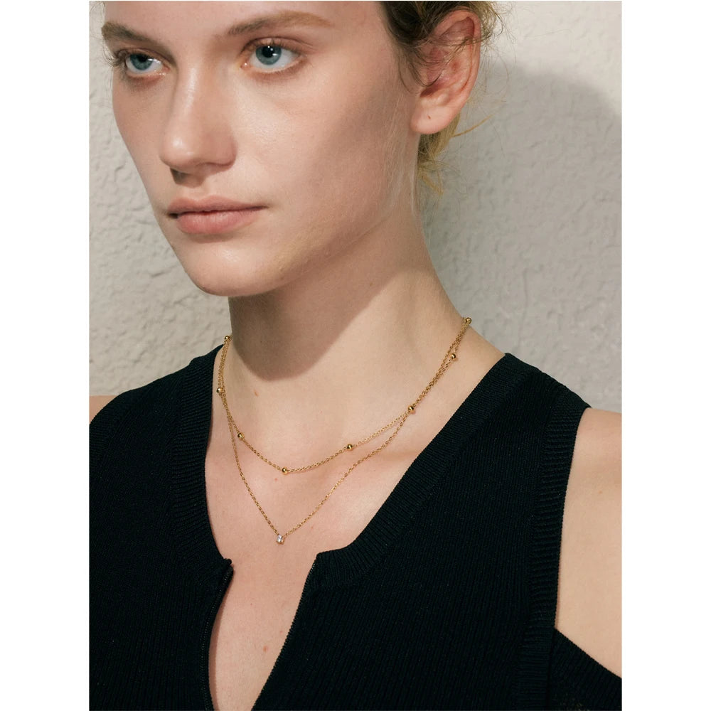 Colar Feminino de Camadas Gota com Zircônia em Aço Inoxidável 3