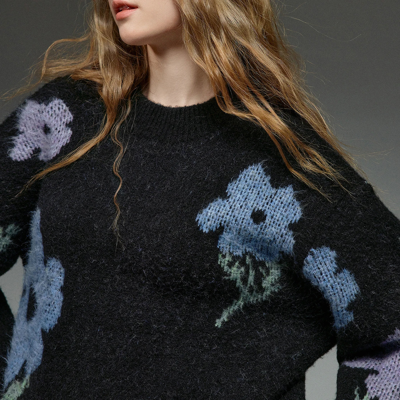 Suéter de Lã com Jacquard Floral para Mulheres