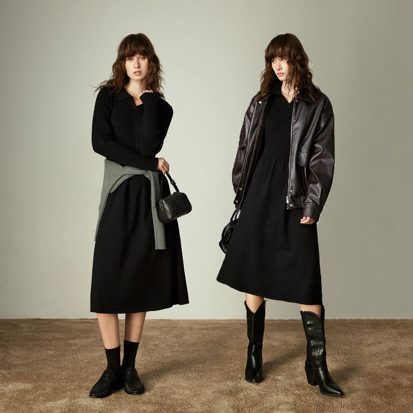 Vestido de Malha Midi Preto Manga Longa