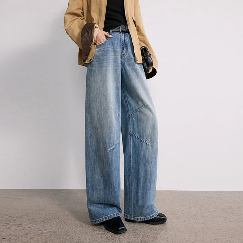 Calça Jeans Feminina Wide Leg Estampada Cintura Alta