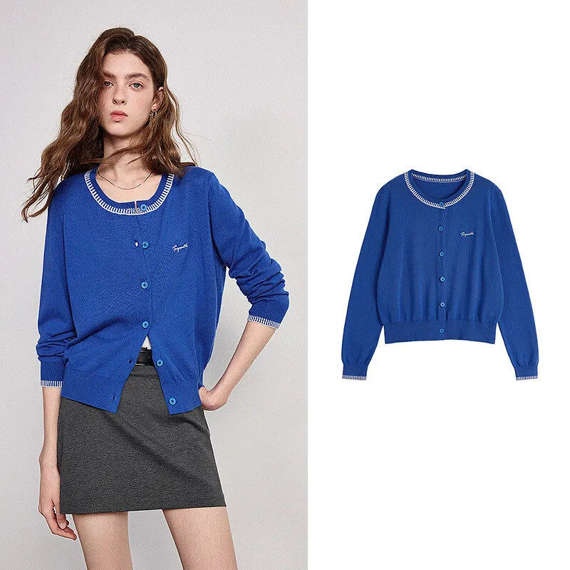 Cardigan Feminino Color Block com Gola Redonda