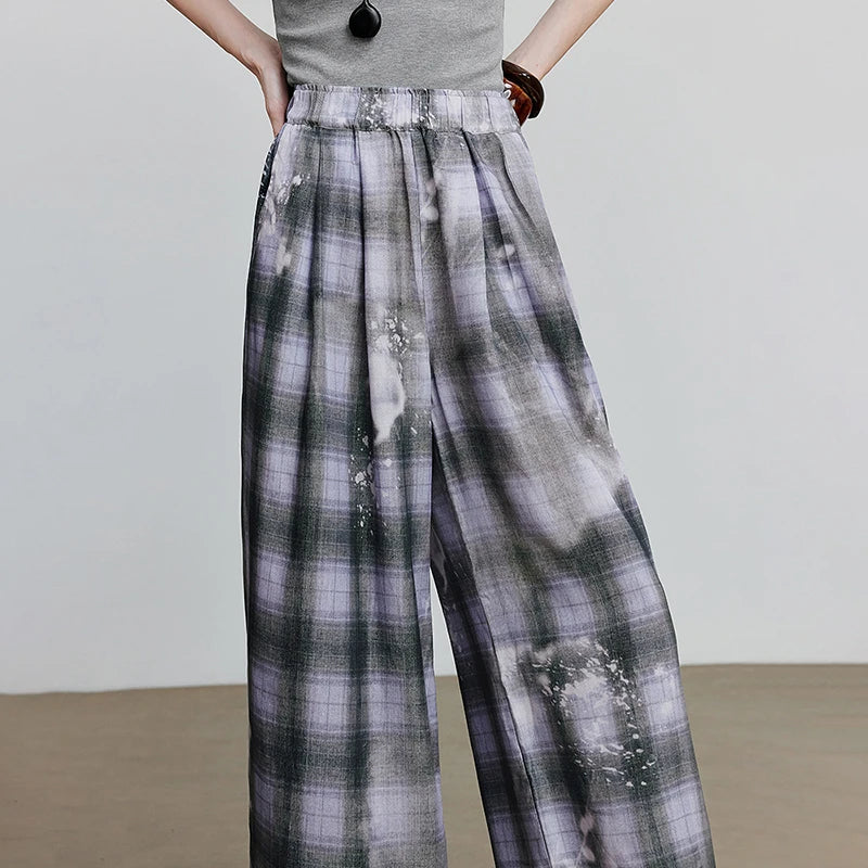 Calça Feminina Wide Leg Xadrez de Liocel