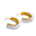 Yhpup Stylish White Resin Heart C-Shape Geometric Earrings for Women Stainless Steel Golden Daily Versatile Jewelry Gift