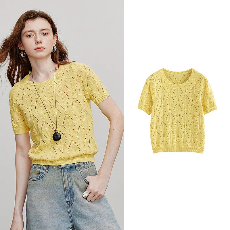Blusa de Tricô Vazada com Padrão Argyle