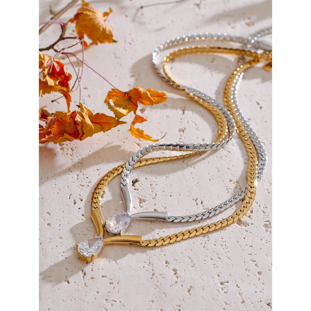 Colar Feminino Gota com Zircônia em Aço Inoxidável 10