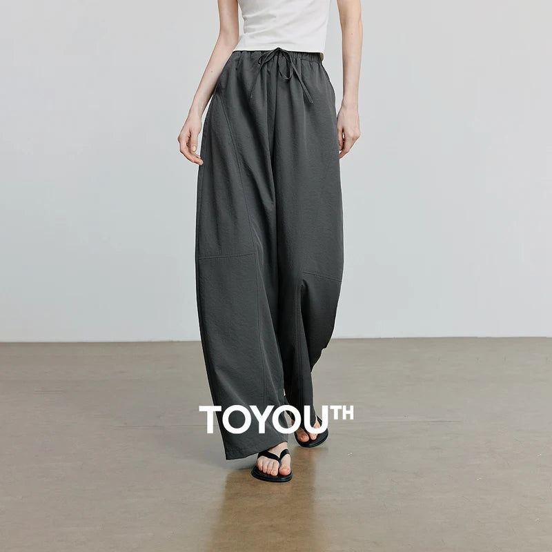 Calça Barrel Feminina com Cós Elástico e Fenda