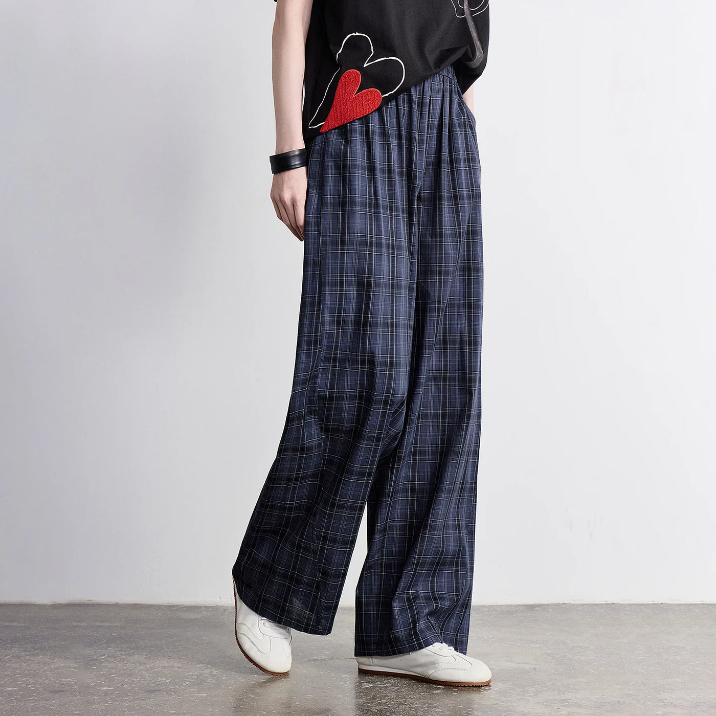 Calça Xadrez Feminina Wide Leg 100% Algodão