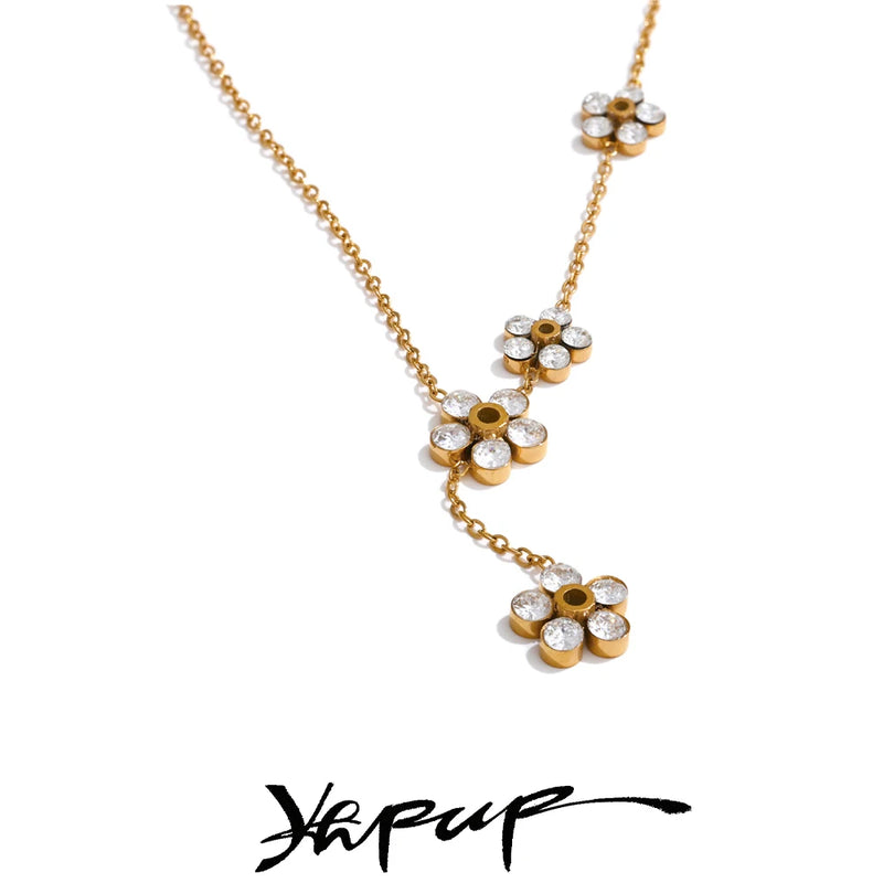 Colar Feminino Flor com Zircônia em Aço Inoxidável