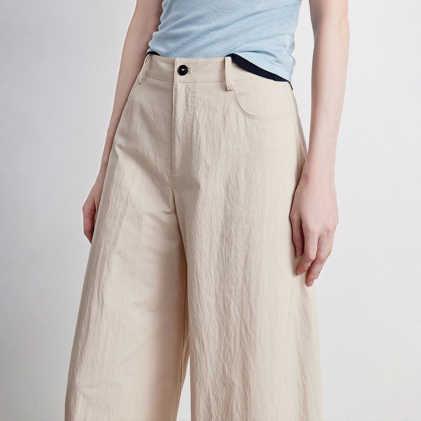 Calça Barrel Feminina Cintura Alta com Recortes