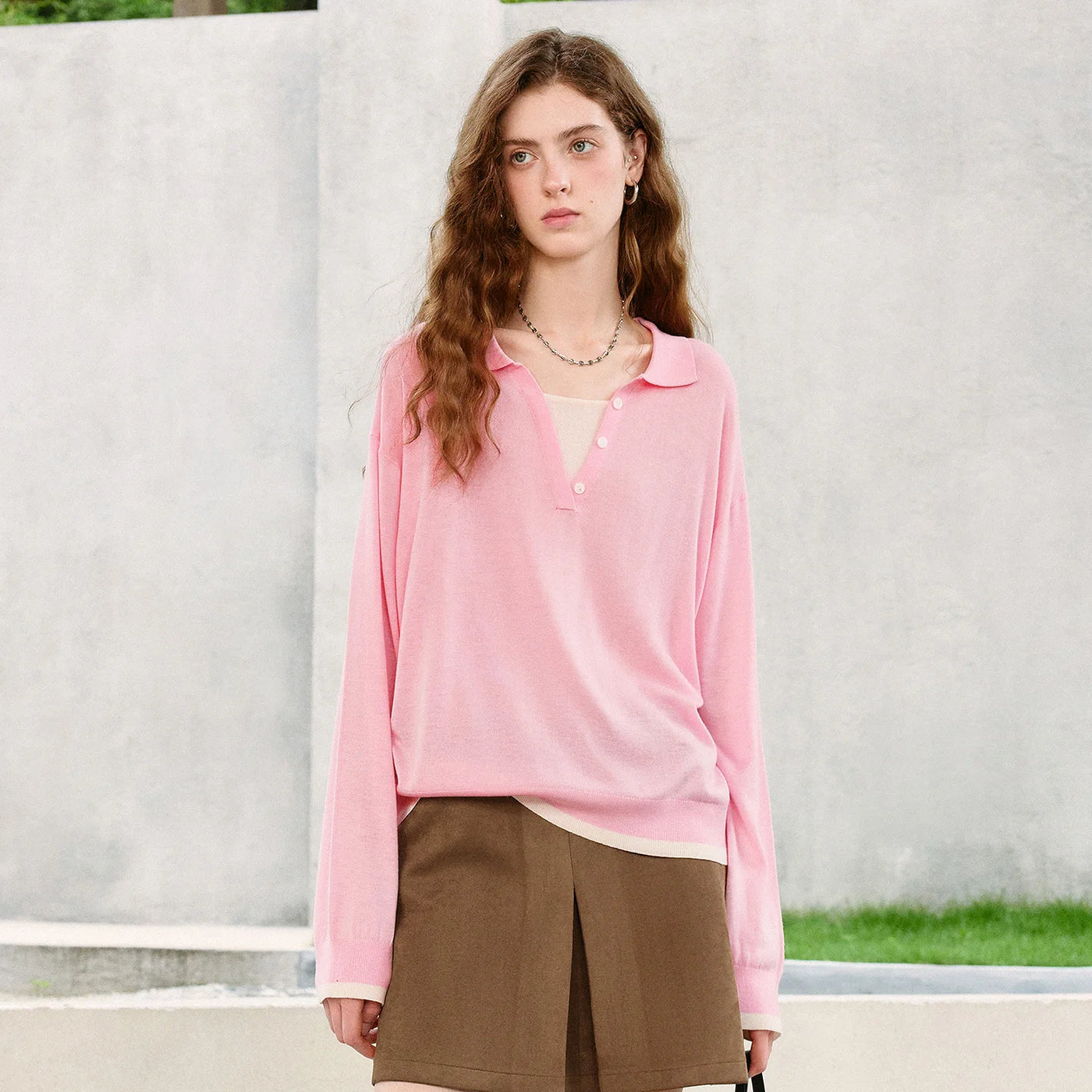 Blusa Feminina de Tricô com Lã Color Block Efeito Duas Peças