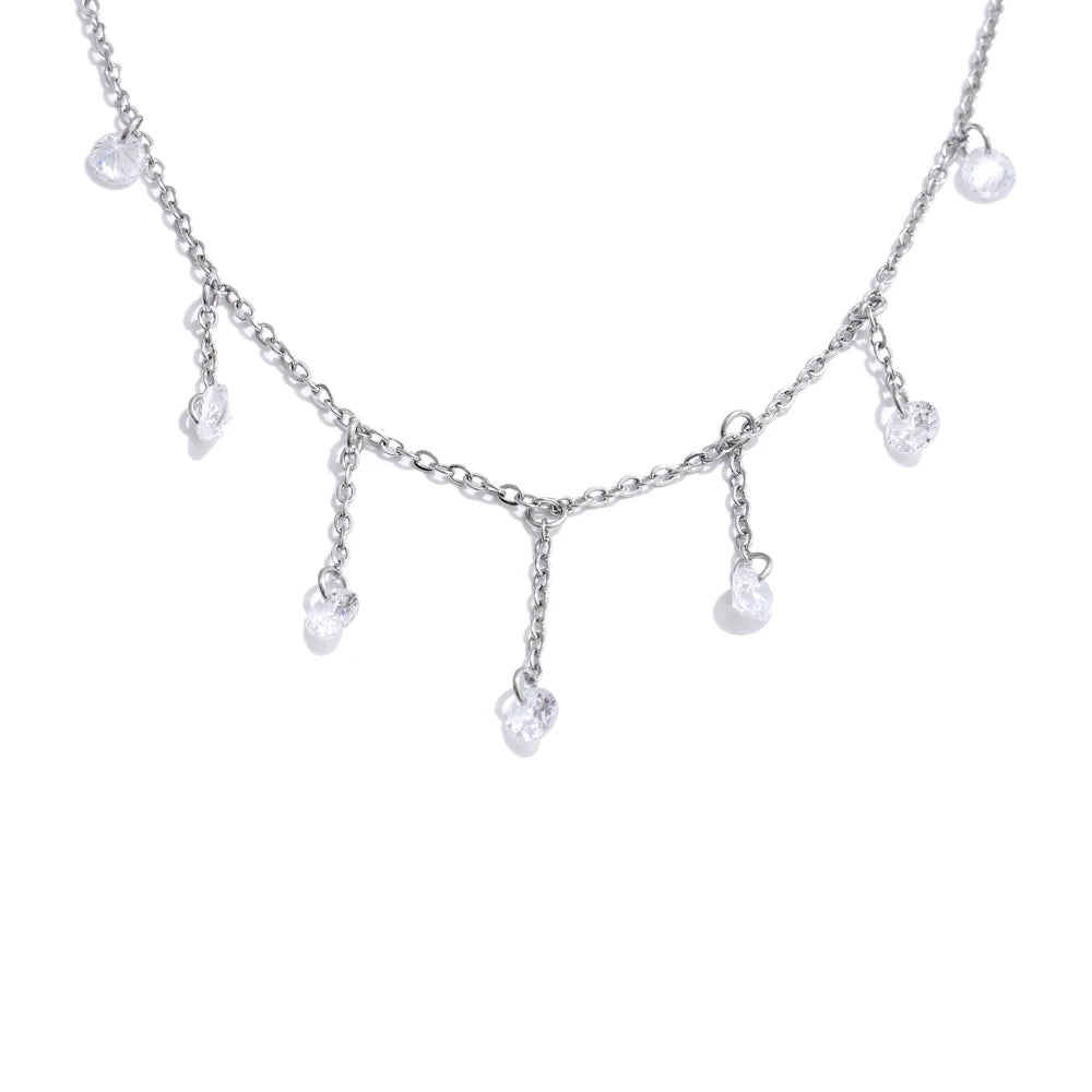 Colar Feminino Gota com Zircônia em Aço Inoxidável 4 Prata