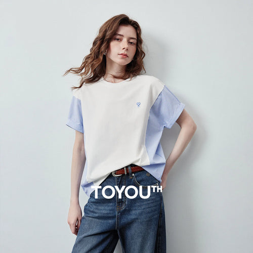 Camiseta Feminina Antibacteriana Listrada com Patchwork