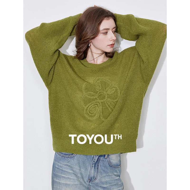 Suéter Feminino de Tricô Floral com Efeito Mohair