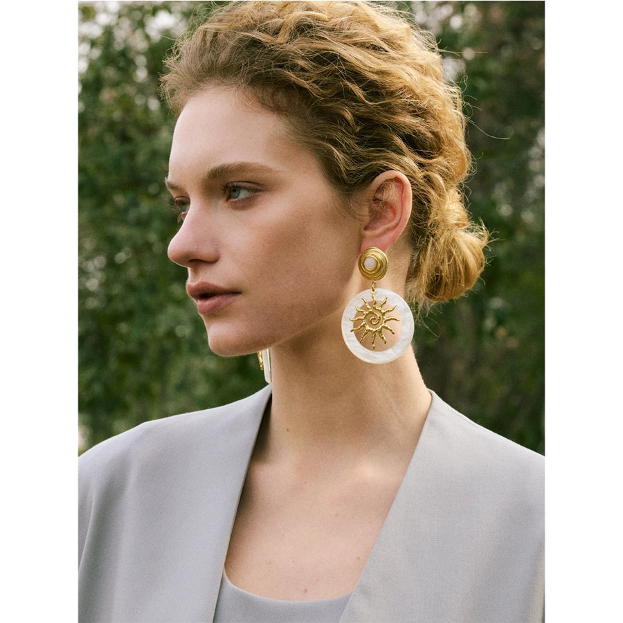 Yhpup Hot Style Metal Sun Round Acrylic Drop Dangle Light Earrings Trending Stainless Steel Charm Daily Jewelry Ear Accessories