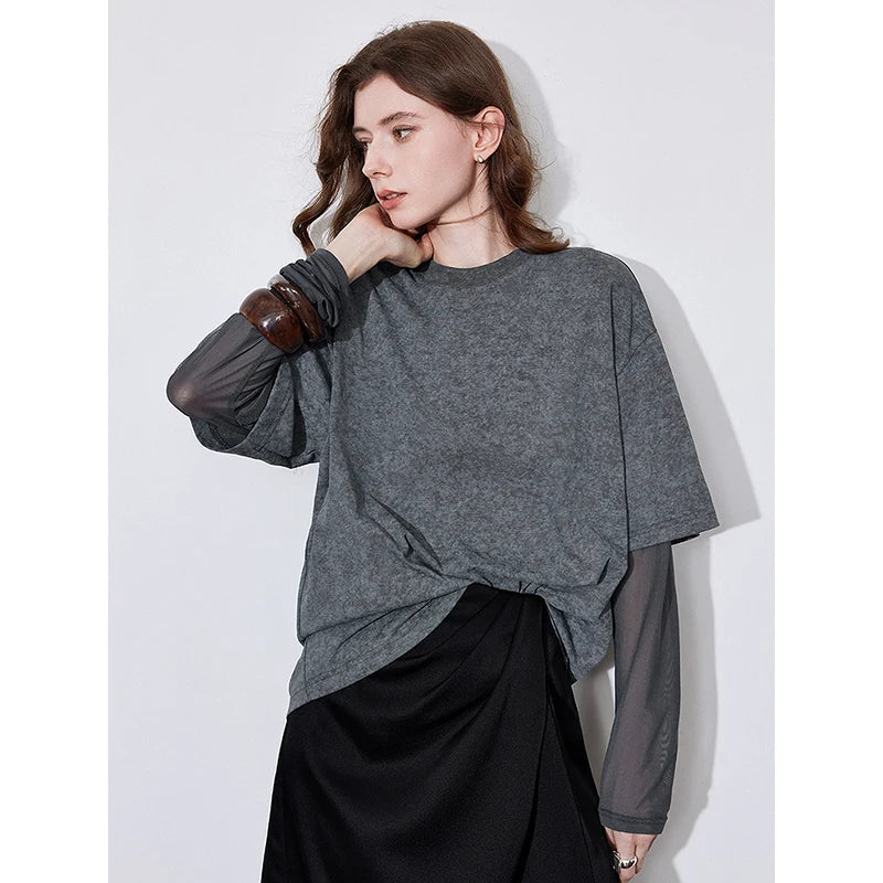Camiseta Feminina Efeito Duas Peças Estampada
