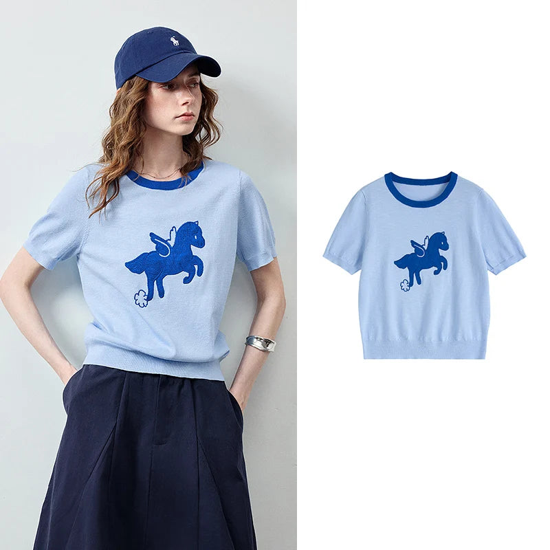 Blusa Feminina de Tricô com Estampa Pégaso e Textura
