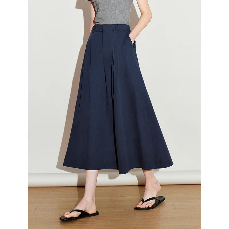 Saia Jeans Midi Feminina com Bolsos Evasê