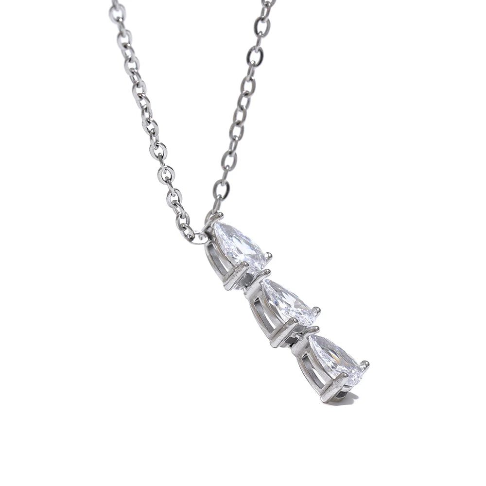 Colar Feminino Gota com Zircônia em Aço Inoxidável 2 Prata