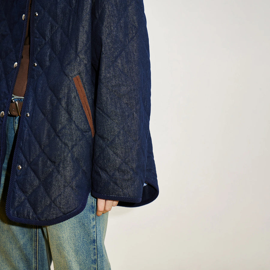 Jaqueta Puffer Feminina Matelassê Losango com Botões