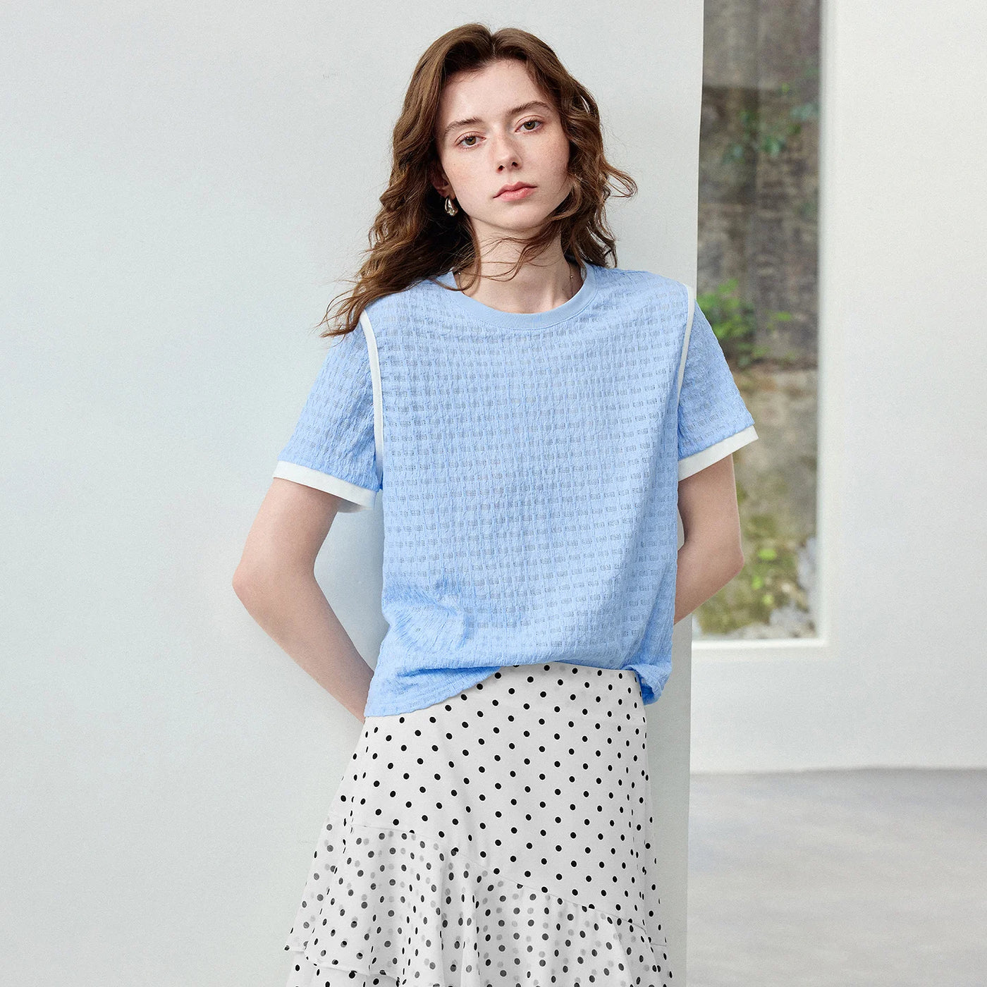 Blusa Feminina Cropped Color Block com Malha Texturizada