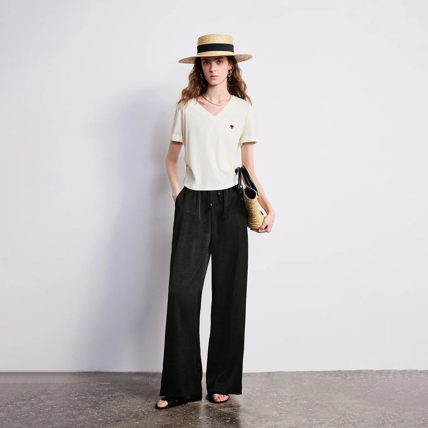 Calça Pantalona Feminina Acetinada Cintura Alta