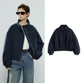 Jaqueta Feminina Acolchoada Azul-Marinho com Gola Alta navy blue