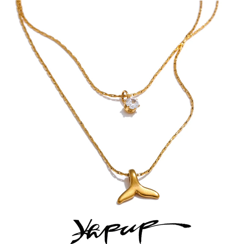 Colar Feminino de Camadas Gota com Zircônia em Aço Inoxidável 2
