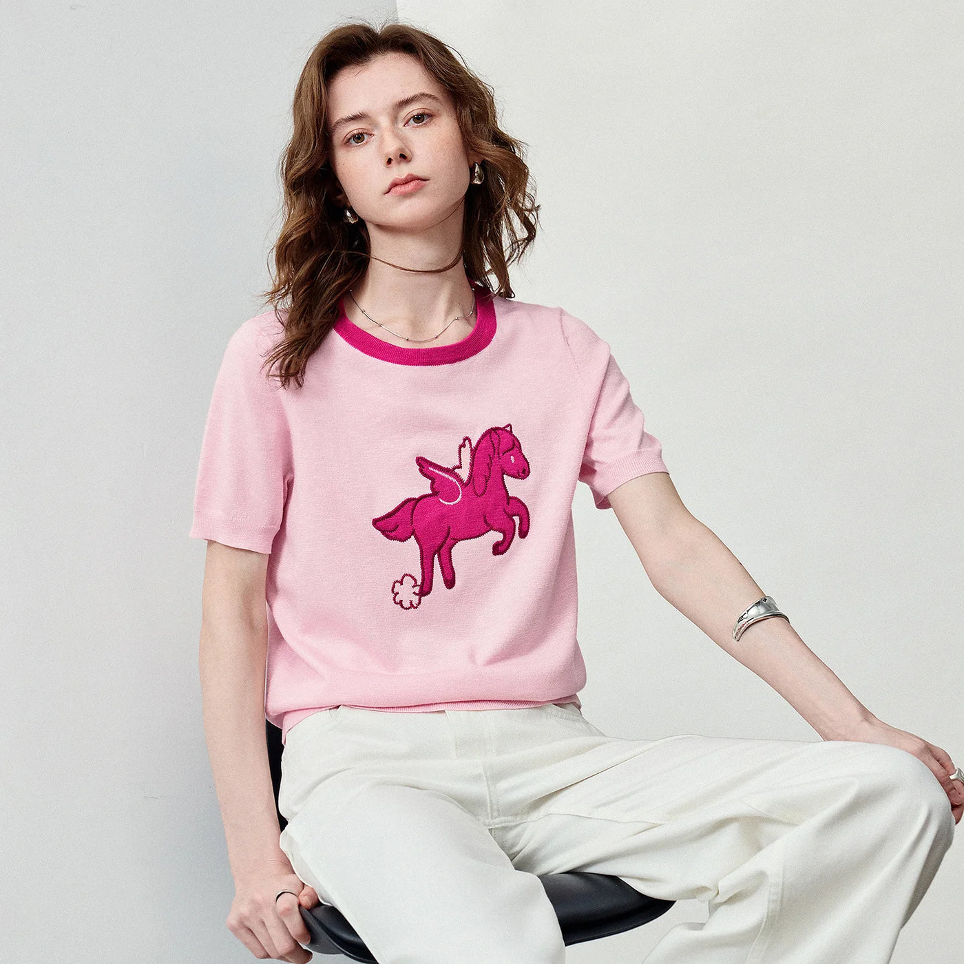 Blusa Feminina de Tricô com Estampa Pégaso e Textura