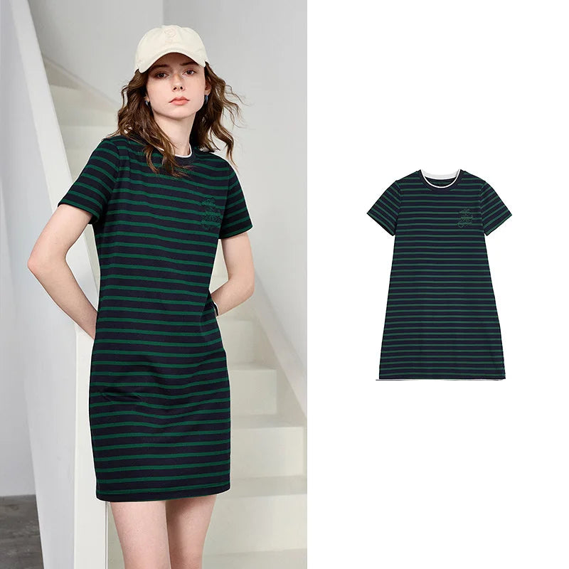 Vestido Camiseta Listrado Náutico Midi Green