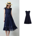 Vestido Midi de Chiffon com Babados e Cintura Marcada Dark Blue