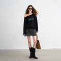 Moletom Cropped Feminino Xadrez com Ombros Vazados