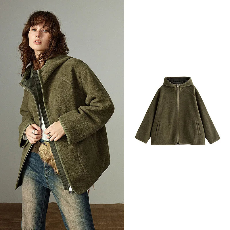 Casaco Feminino de Fleece Verde com Capuz green